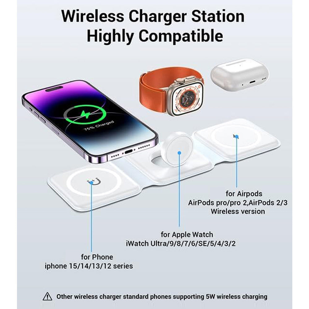 Wireless Charger 3 in 1, Magnetic Foldable Wireless Charging Station for iPhone 13/12/11 Pro Max/X/Xs Max/8/8 Plus, AirPods 3/2/pro, iWatch Series 7/6/5/SE/4/3/2, and Samsung Phones(Black)